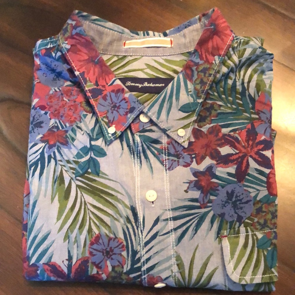 🆕🌴Tommy Bahama Tropical linen short sleeve oxford, 1-pocket button down shirt